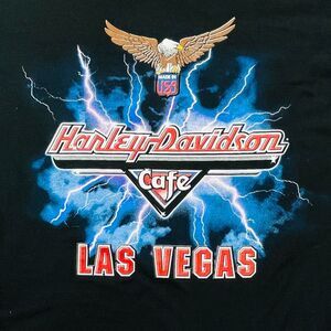 Vintage 98 Harley Davidson Tee Shirt Mens XL Black Las Vegas Cafe Biker Made USA